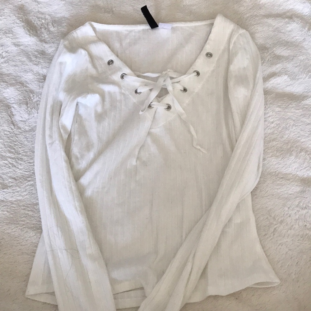 H&M white lace up top